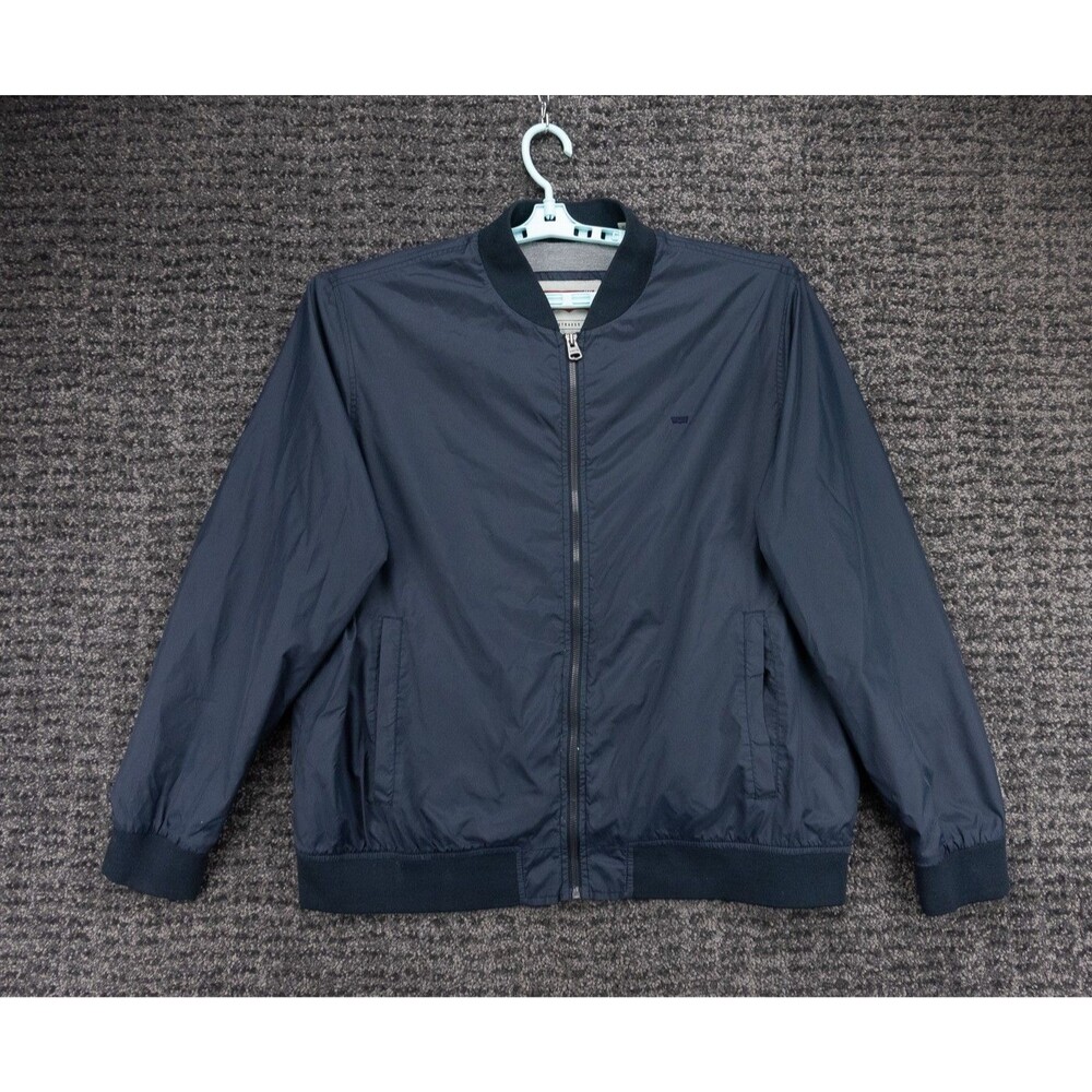 Levis Jacket Mens 2XL Navy Blue Full Zip Lined Windbreaker Bomber Nylon Outdoor